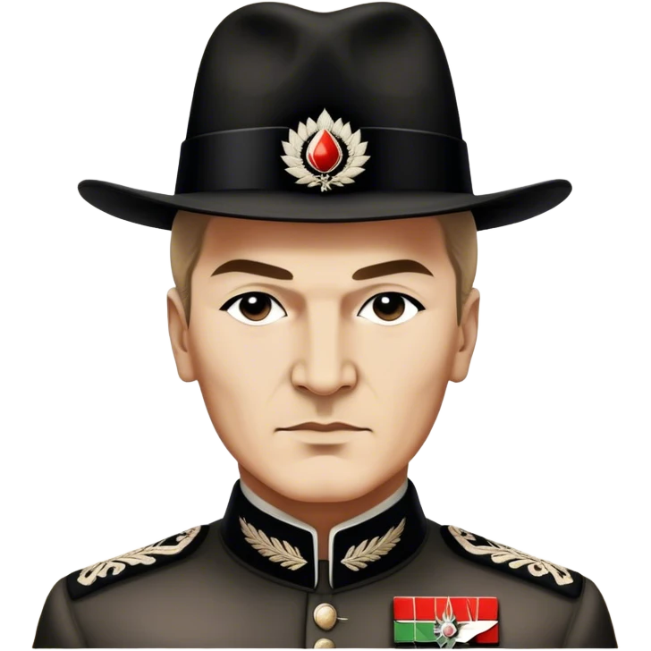 ​Cinematic Realistic Portrait of a Young Mustafa Kemal Atatürk, depicted in his iconic tall black hat and traditional attire with a confident, visionary expression, rendered with rich historical textures and warm, inspiring lighting that captures his youthful dynamism and transformative leadership, emoji