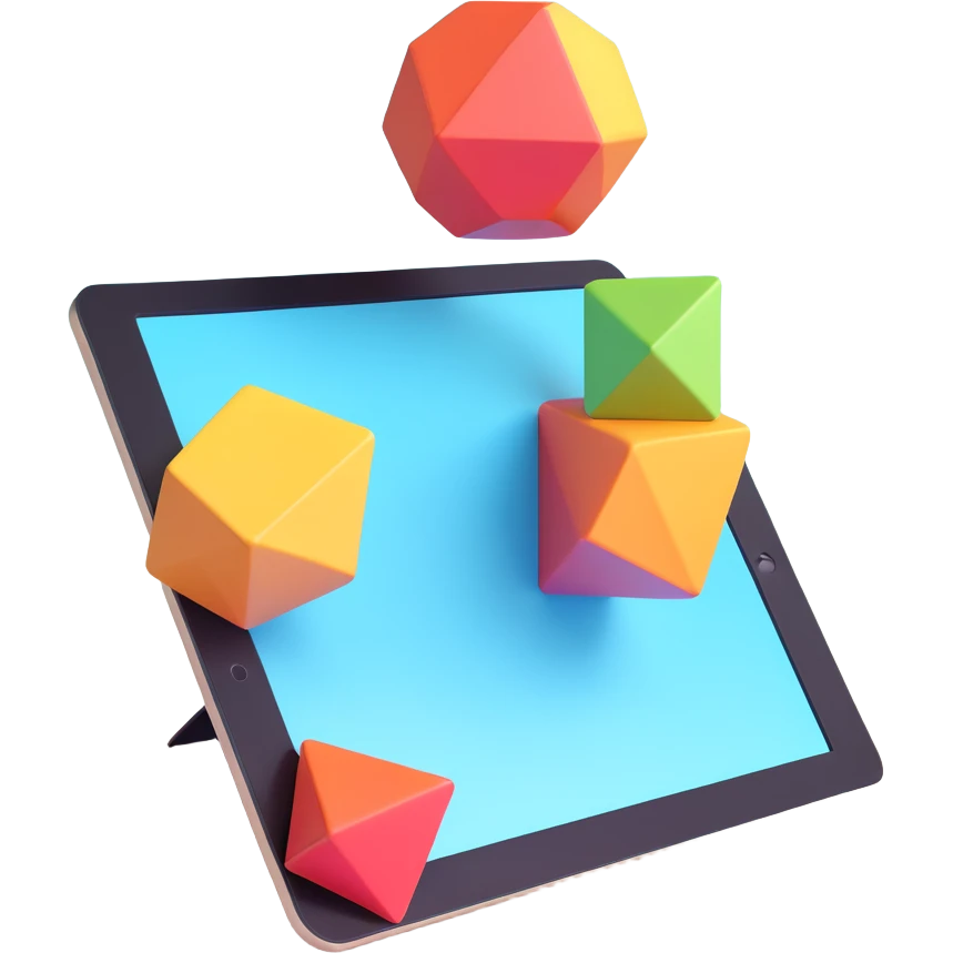 3D surreal iPad with impossible geometry, Apple-inspired emoji