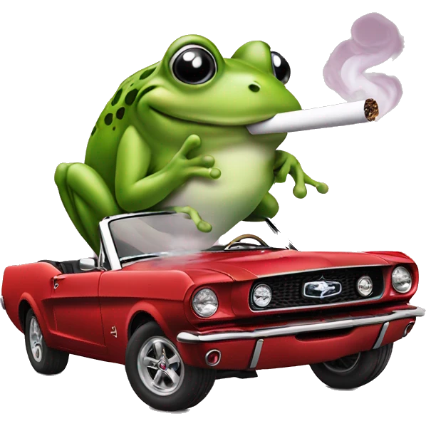 Frog in convertible mustang smoking emoji