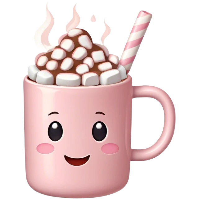 Light Pink mug of hot chocolate with marshmallows  emoji