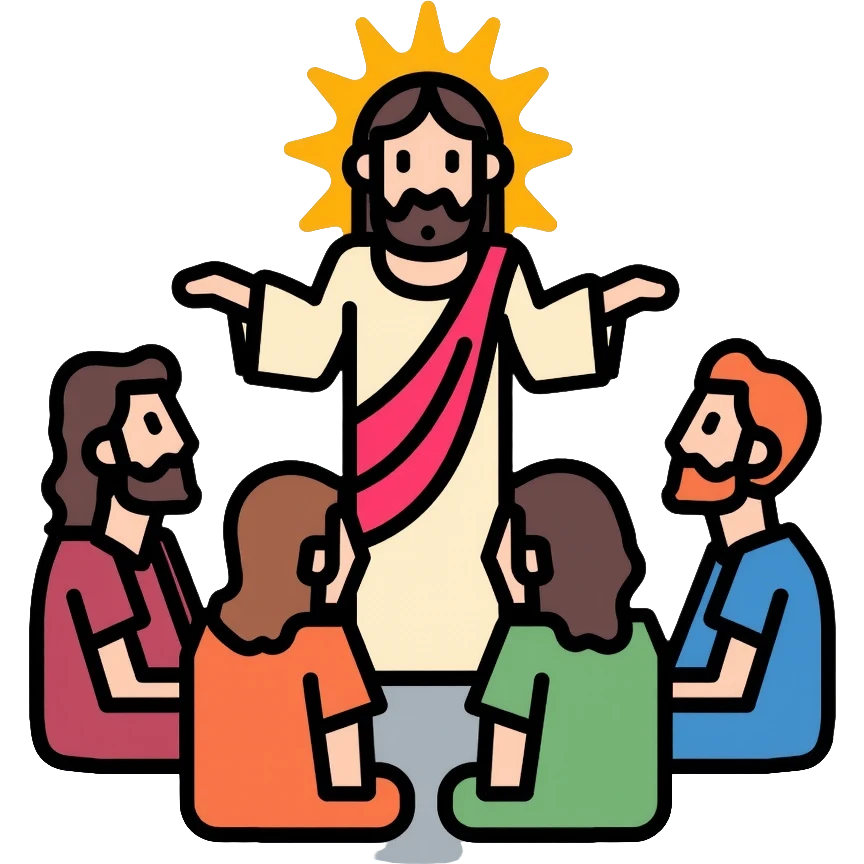 Jesus teaching his followers, spiritual leader with disciples emoji