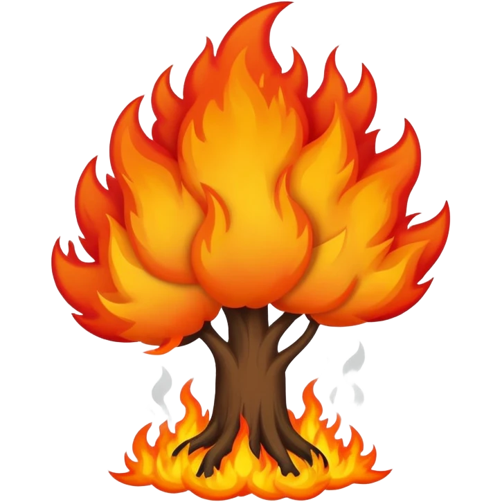 Flaming bush on fire with smoke emoji