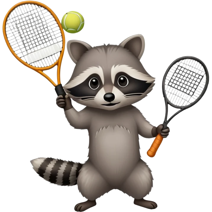 raccoon seen from below holding a tennis racket above emoji