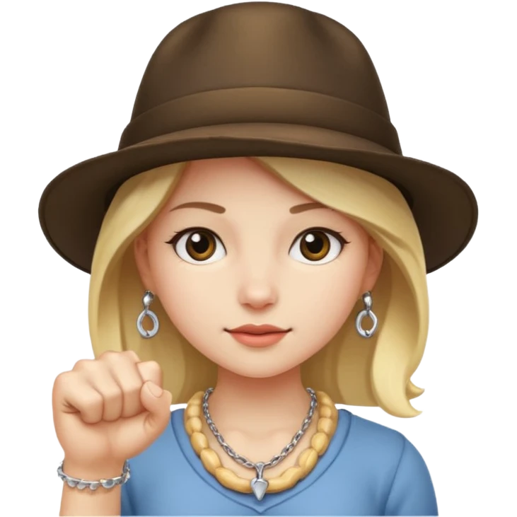 Hatted ancient girl wearing fist bone Necklaces emoji