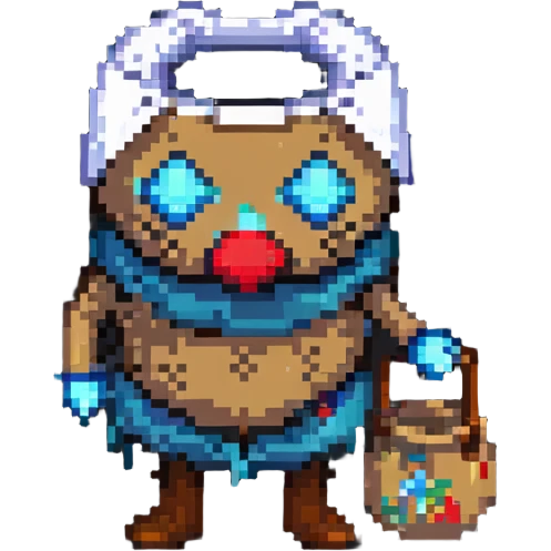 retro game horror character with stitched sack mask emoji