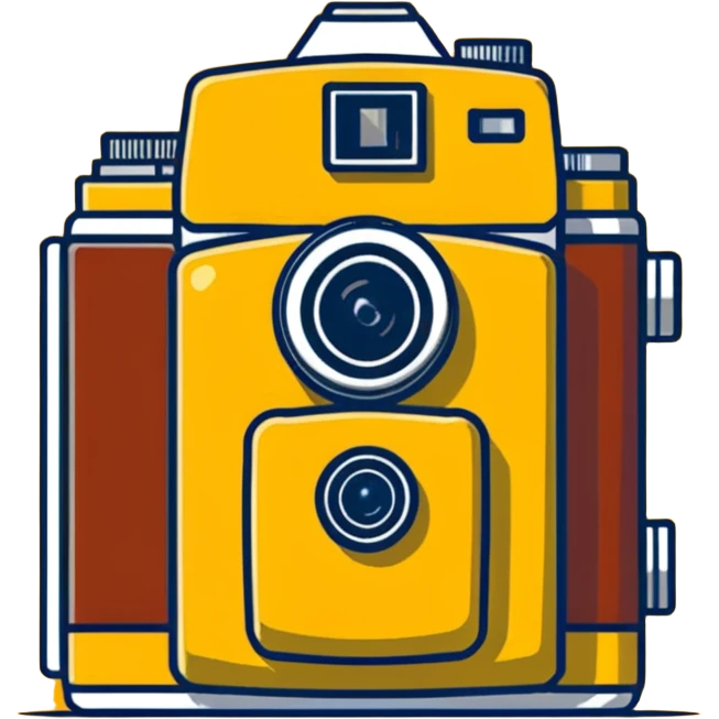 Vintage Kodak camera with yellow casing and lens emoji