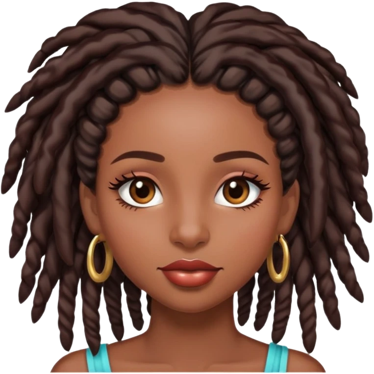 Black girl with long realistic eyelashes, lipgloss and locs emoji