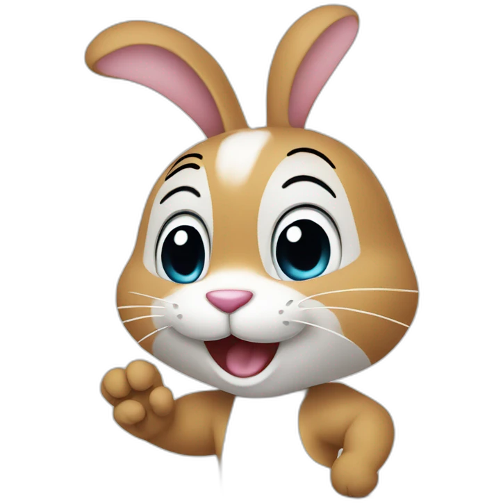 the rabbit smiles and waves its paw emoji