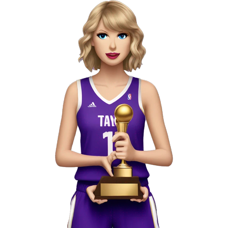 Taylor Swift holding trophy wearing purple basketball uniform  emoji