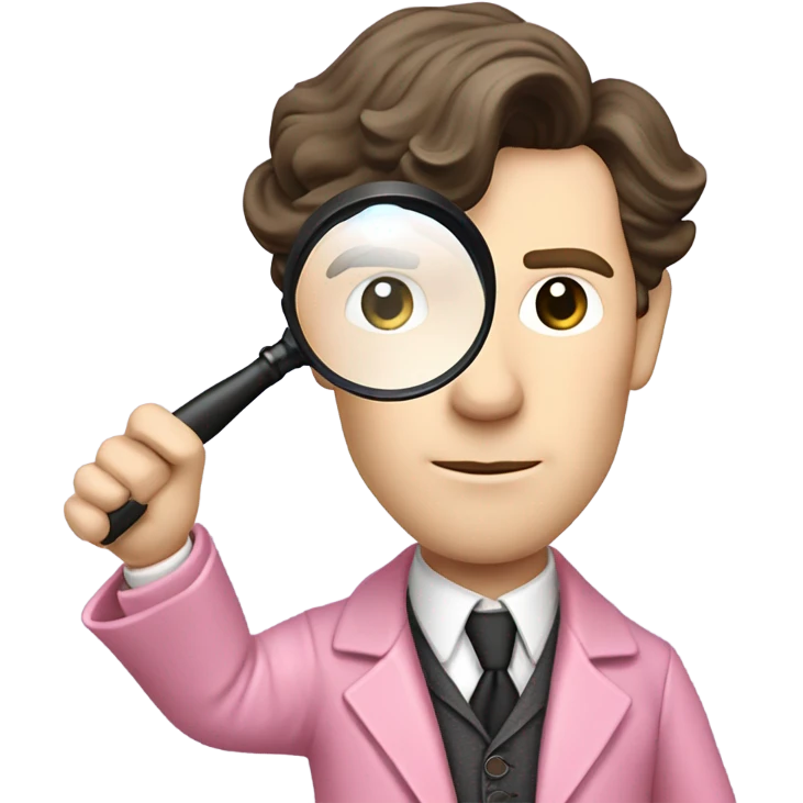 Benedict Cumberbatch-like Sherlock Holmes all in all intensive pink suit holding magnifying glass, upper body emoji