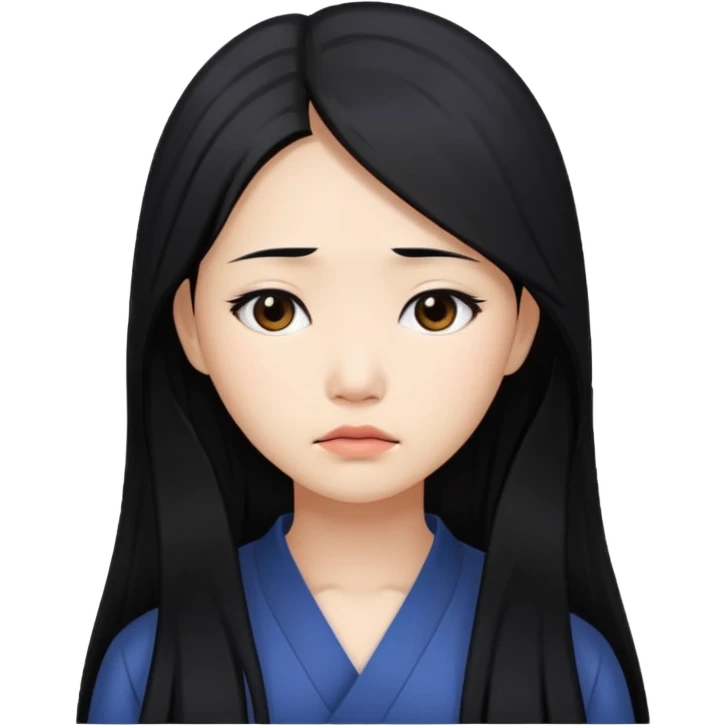 Beautiful Asian woman with long black hair sad emoji