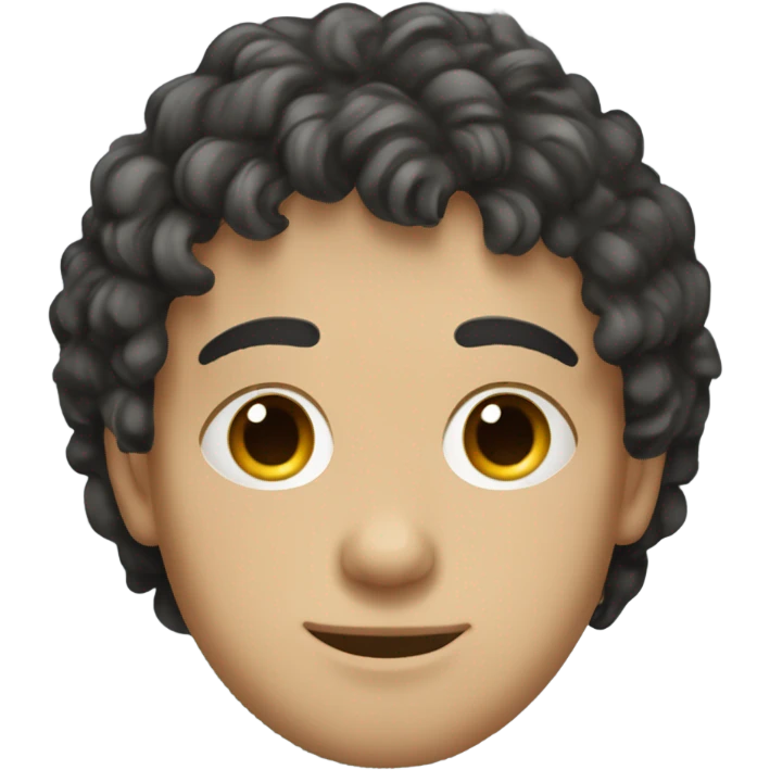 Young slavic guy, light skin, dark curly medium length hair with small bangs that don't cover his eyes.  emoji