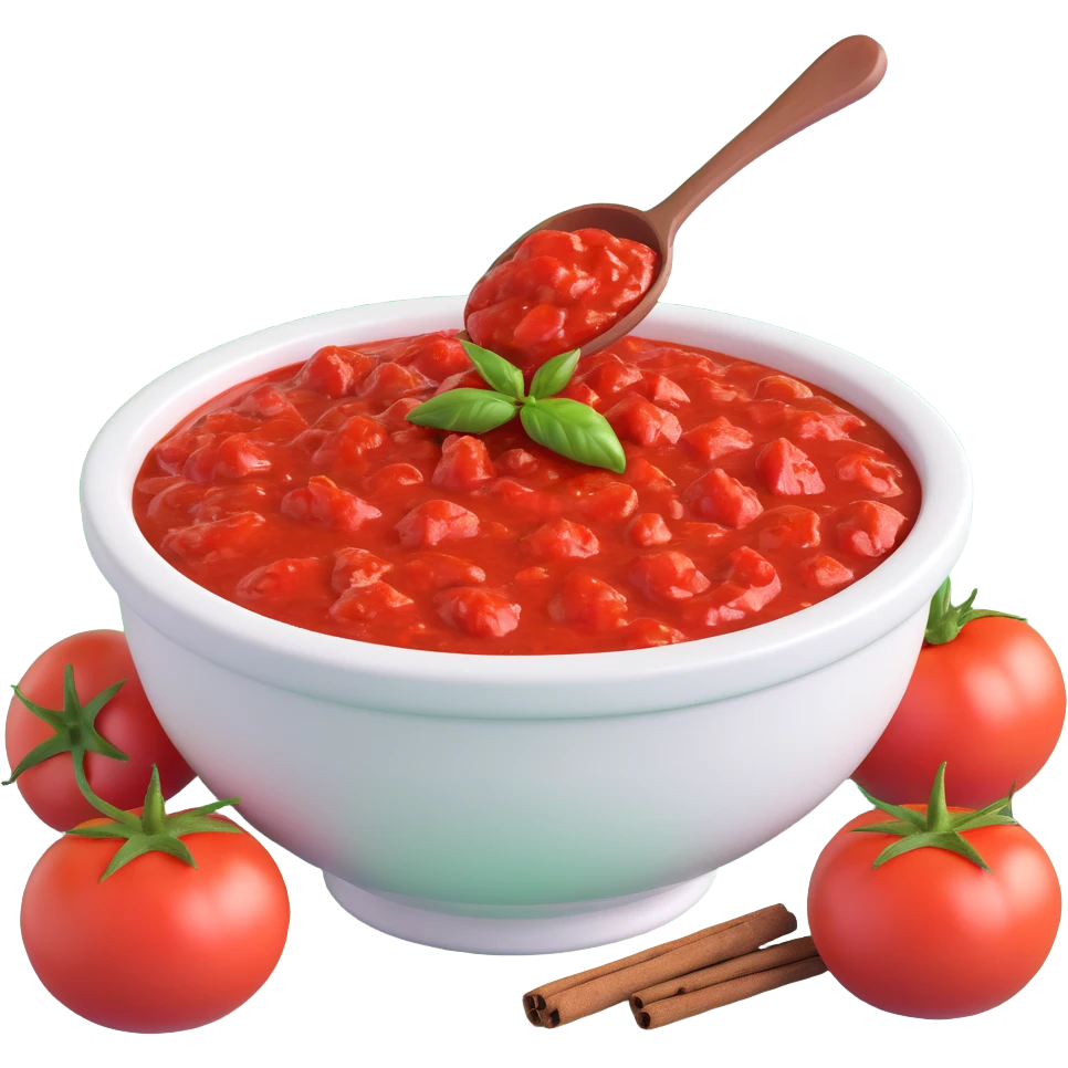 realistic 3D bowl of red tomato chutney with spices emoji
