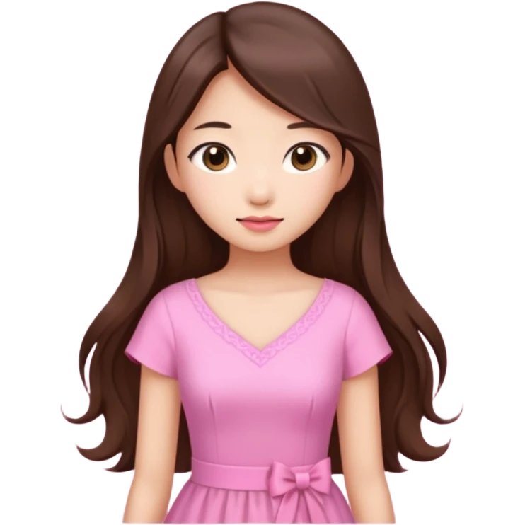 girl aesthetic emoji, asian beautiful long brown hair pink dress emoji