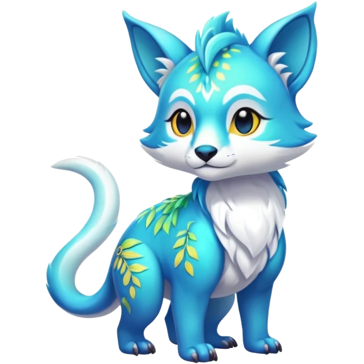 Colorful tropical exotic shiny white beautiful fantasy-Thylacine-Vernid-Cacomistle-Oncilla-animal-Fakémon-hybrid-fursona (full body) emoji