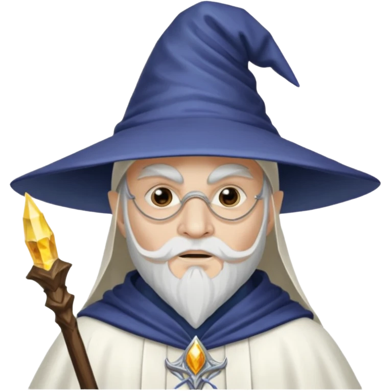 A wizard in white with white mask and pointy hat emoji
