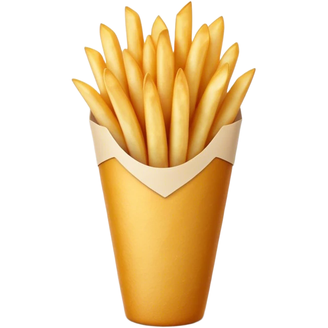Cinematic Realistic Belgian Fries Dish Emoji, showcasing thick, crispy fries served in a paper cone rendered with detailed textures and golden, appetizing lighting. emoji