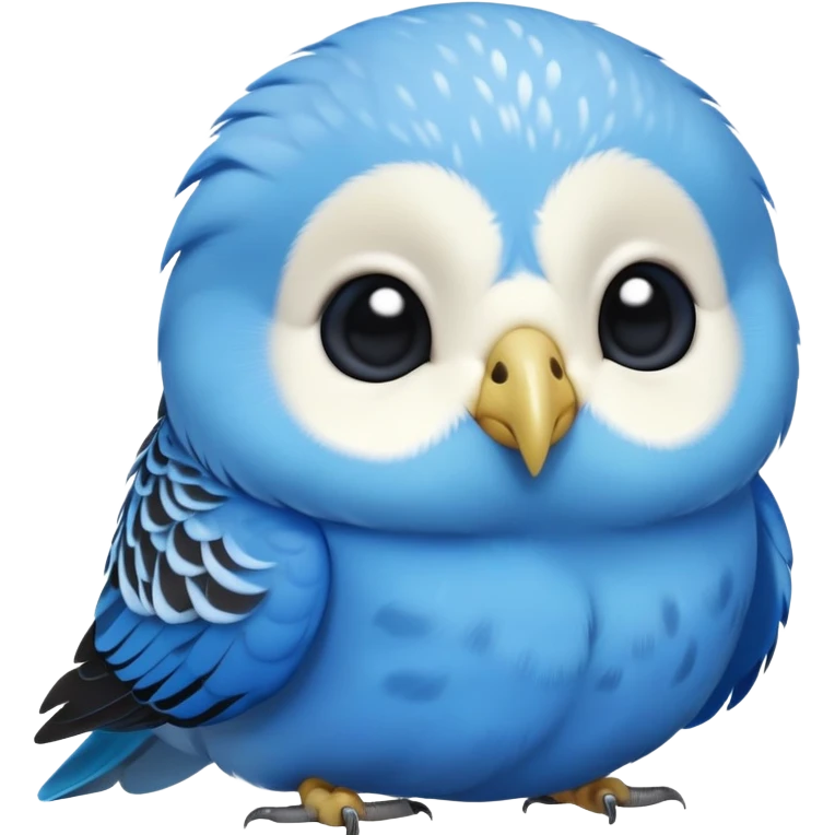 cinematic-cute-blue-budgie-portrait-emoji,-head-tilted-playfully-and-inquisitively,-featuring-a-brilliant-blue-feathered-fur-and white and black face-with-a-natural-sheen,-round,-sparkling-dark-eyes-filled-with-curiosity,-simplified-yet-irresistibly-adorable emoji