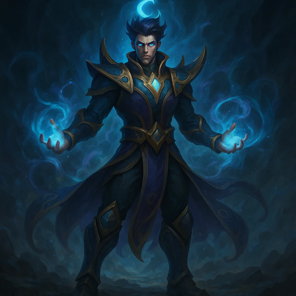 League of Legends character, epic stance, mystical aura, intricate costume, game art style emoji