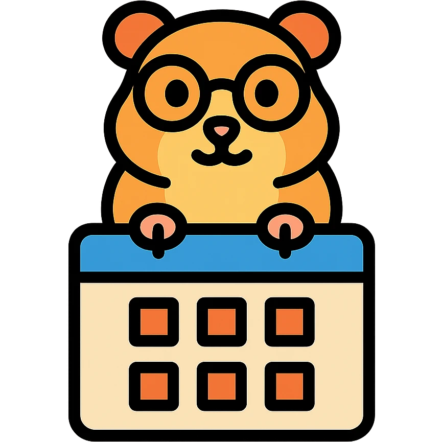 studious guinea pig with glasses sitting on a calendar, cute outlined colorful style emoji