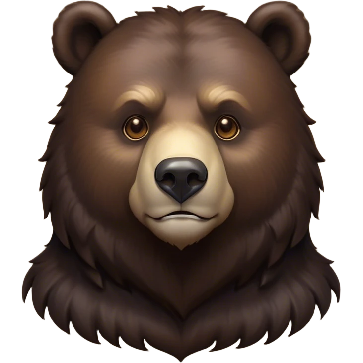 Cinematic Noble Bear Portrait Emoji, Poised and regal, with a large, imposing build and a thick, well-groomed rich dark brown fur, deep-set soulful eyes, Simplified yet sharp and sophisticated features, highly detailed, glowing with a soft, dignified glow, high shine, intelligent and formidable, stylized with an air of wild majesty, focused and attentive, soft glowing outline, capturing the essence of a watchful and commanding guardian, so majestic it feels as though it could lumber out of the screen with effortless authority! emoji