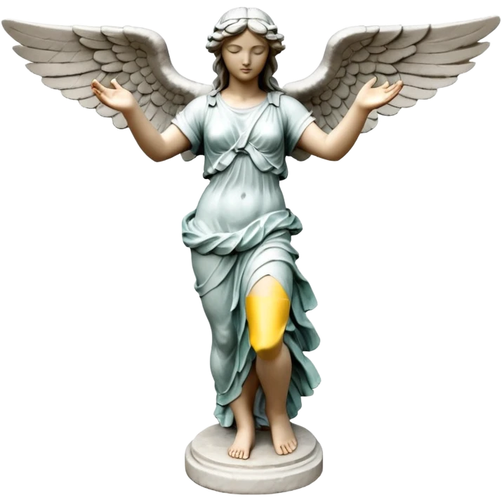Winged Victory of Samothrace statue with plaster emoji
