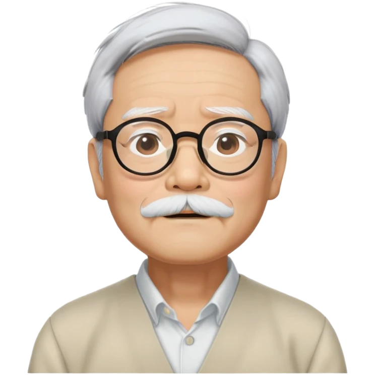 _cinematic-realistic-portrait-of-hayao-miyazaki,-depicted-with--large-rectangular-glasses,-his-happy-expression-rendered-in-lifelike-detail,-illuminated-with-soft,-realistic-lighting-that-emphasizes-his-creative-genius, his eyes shut  and big bushy black eyebrows emoji