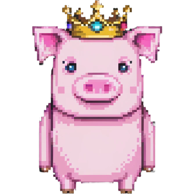 minecraft pig full body pink blocky animal with square head wearing a crown emoji