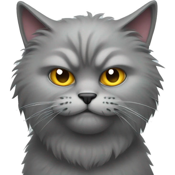 Grey fluffy cat looking angry emoji