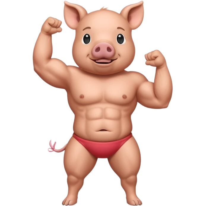 pig with 6 pack on two legs flexing emoji
