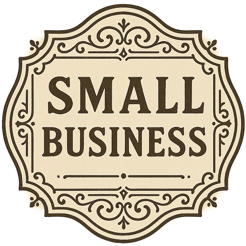 vintage badge-style logo for a small business with decorative borders emoji