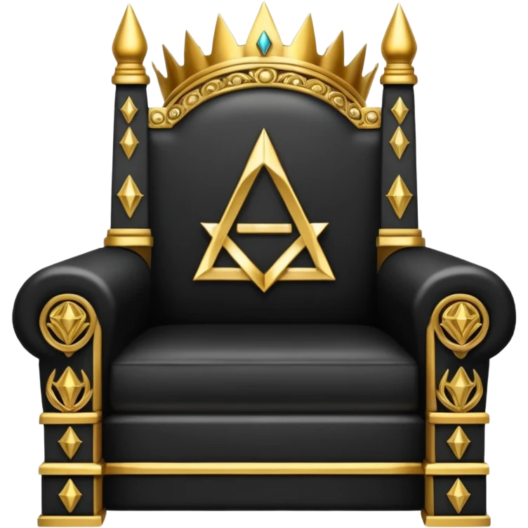 wide big iron black Illuminati throne with ornate gold symbols emoji
