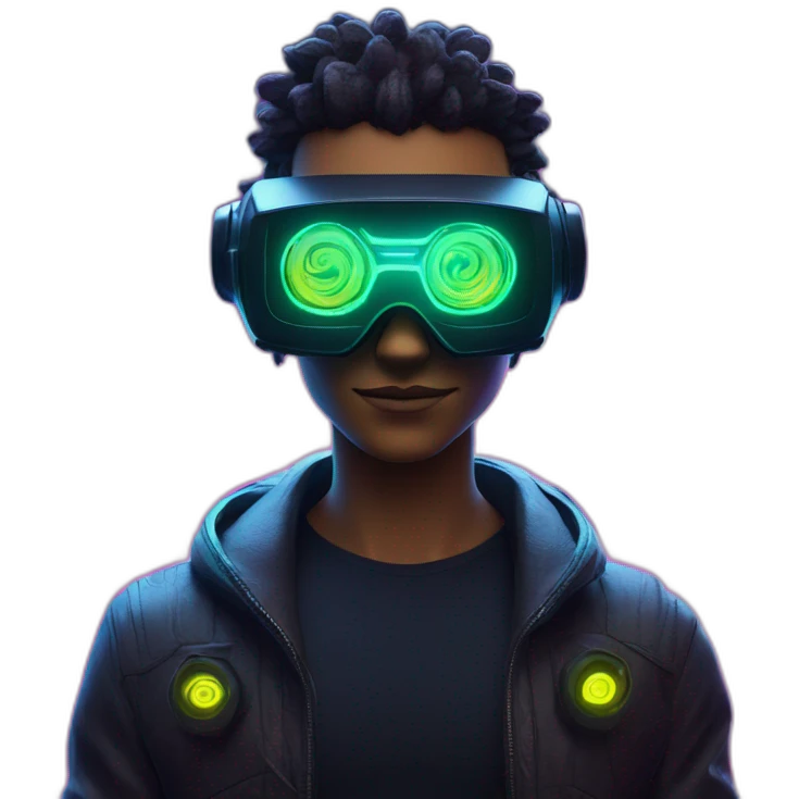 Password hero in a cyberpunk VR environment with neon lighting. emoji