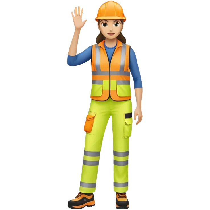 female hi-vis vest trousers, shoes, hand raised emoji