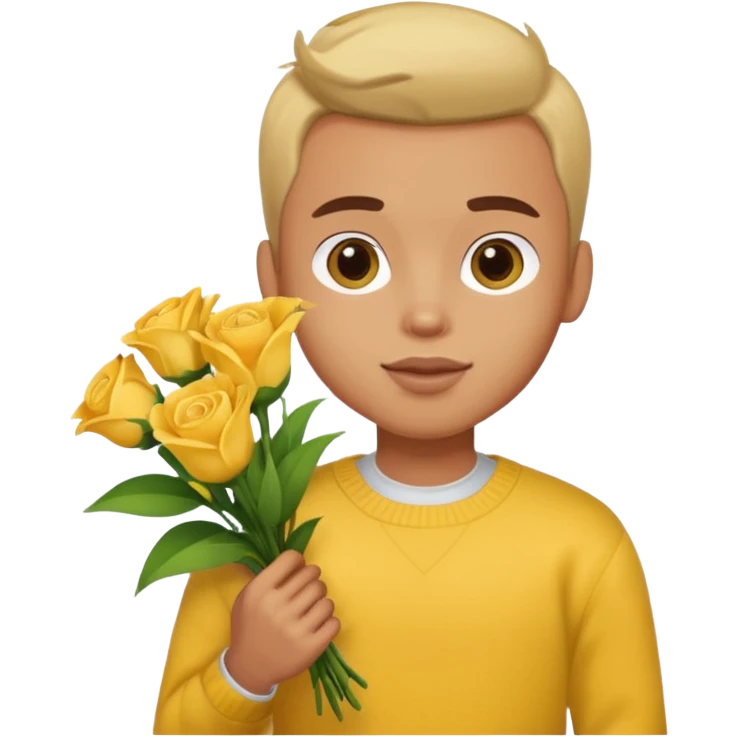 a pretty bratz guy carrying a bouquet and a yellow sweater. Muscled emoji