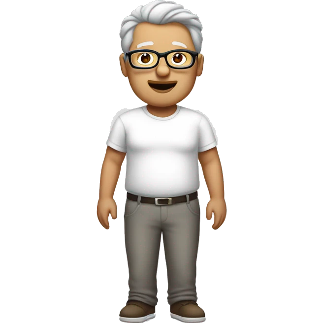Full body Fat man grey hair with glasses in white t-shirt emoji