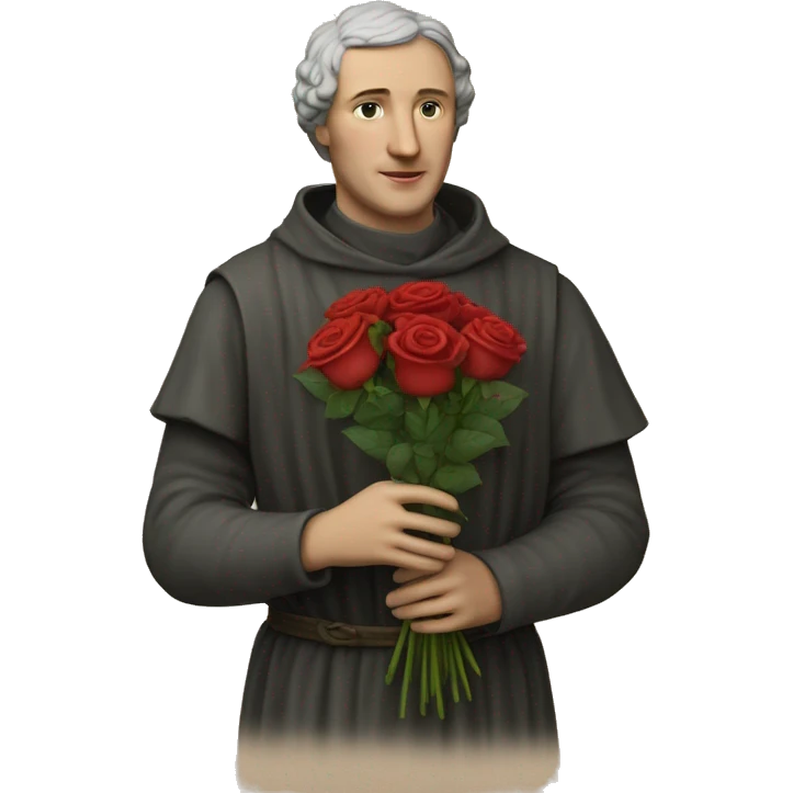 Petrarch holds a bouquet of red roses in his hand emoji