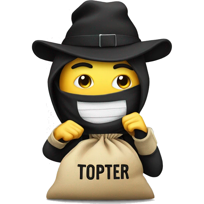 Thief stealing money bag with the word Toptier embroidered on it emoji