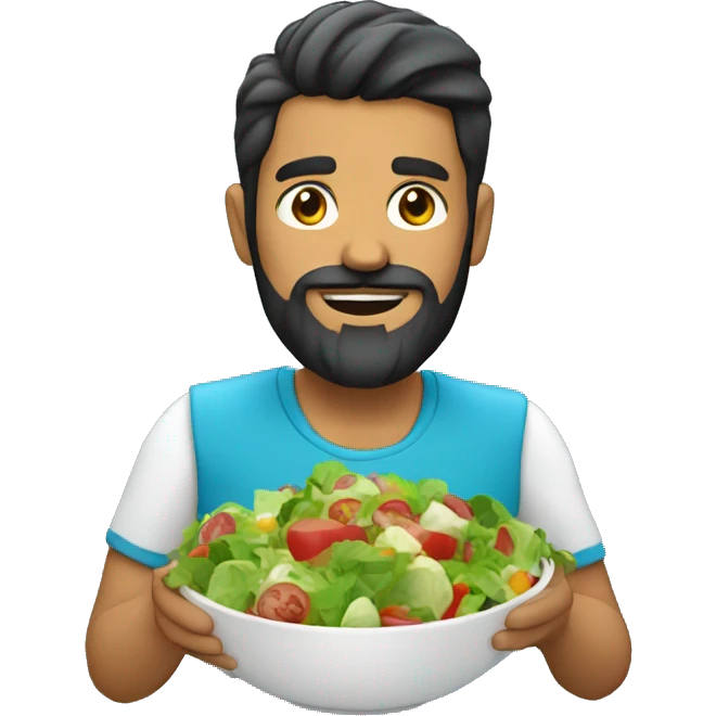 Latino man with beard eating salad emoji