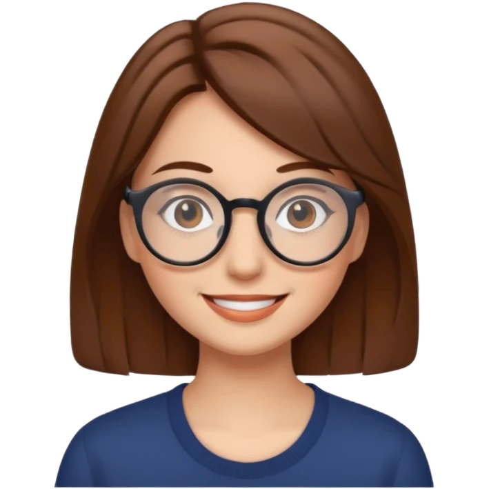 brown hair woman with round glasses emoji