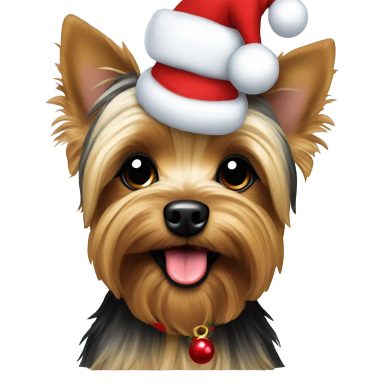Yorkie mix dressed for Christmas emoji