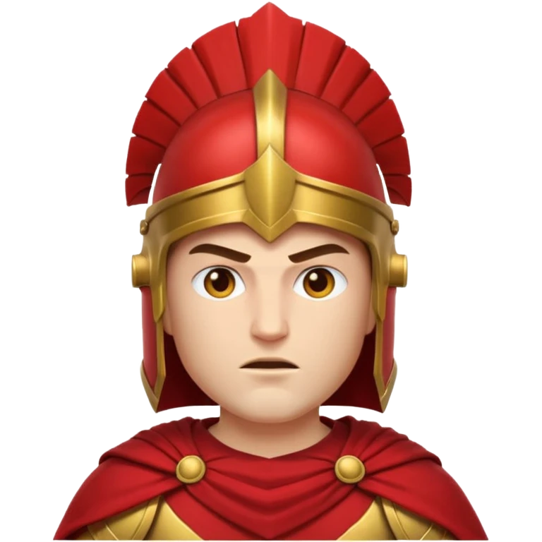 Emoji portrait of a Spartan warrior. Crested helmet, red cloak, determined expression. emoji