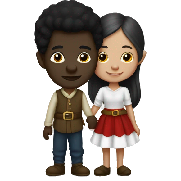 A black male gnome holding hands with a white female gnome emoji