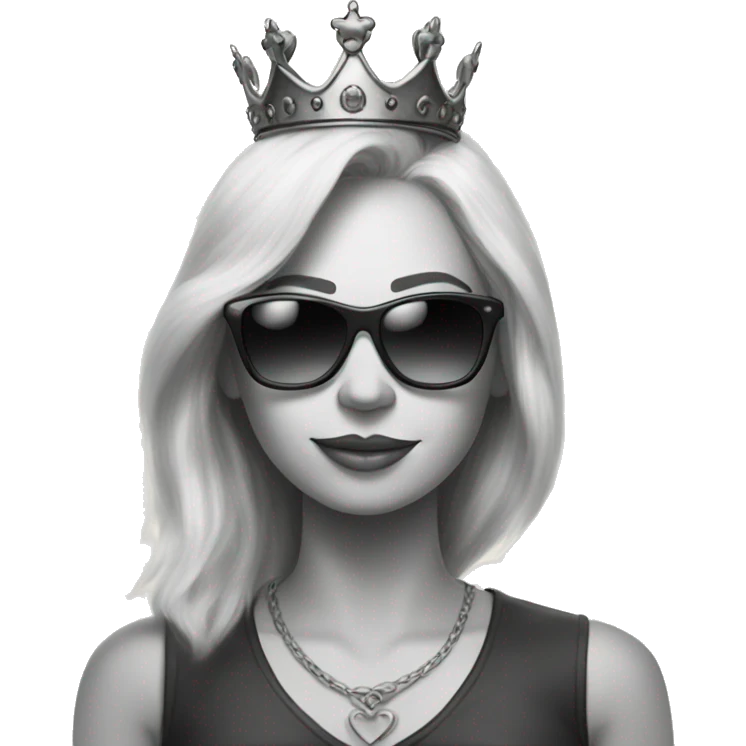 Create a charcoal drawing of a woman with blonde hair, sunglasses and a crown emoji