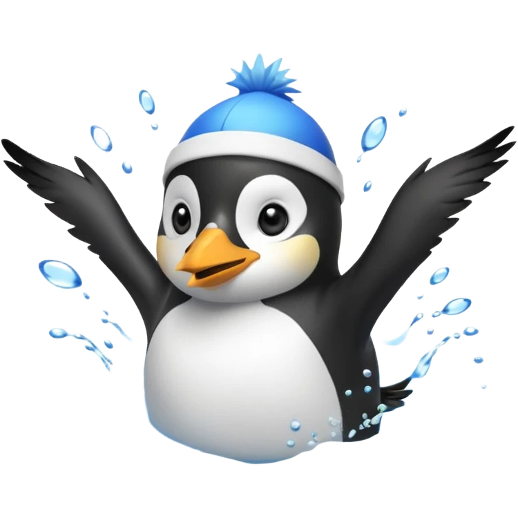 A cheerful penguin swimmer in swim cap, doing a playful backstroke with water rings popping around.
 emoji