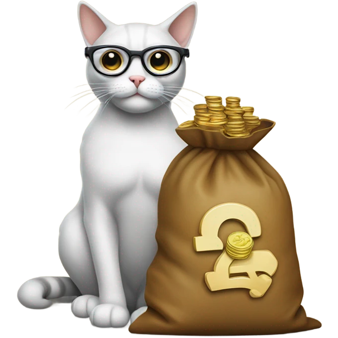 cat in brutal glasses with a bag of пщдв coins emoji