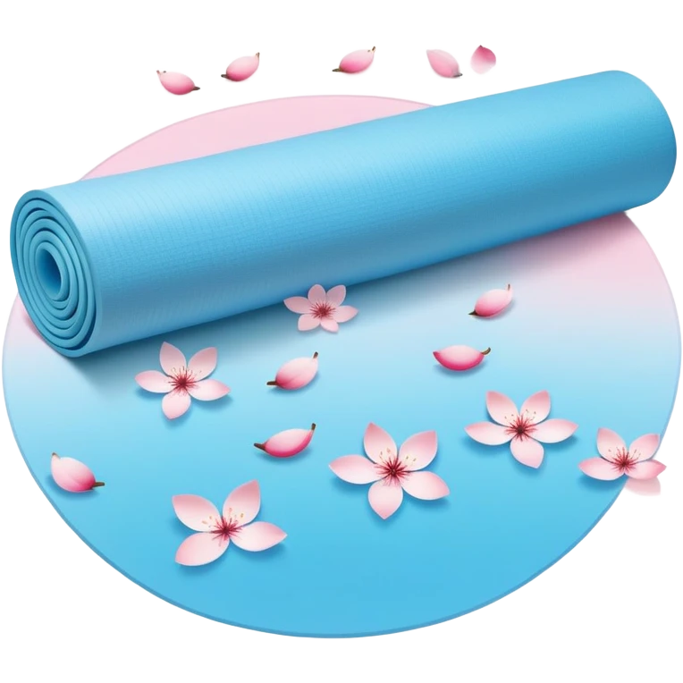 Light blue gradient yoga mat, drifting cherry blossom petals emoji