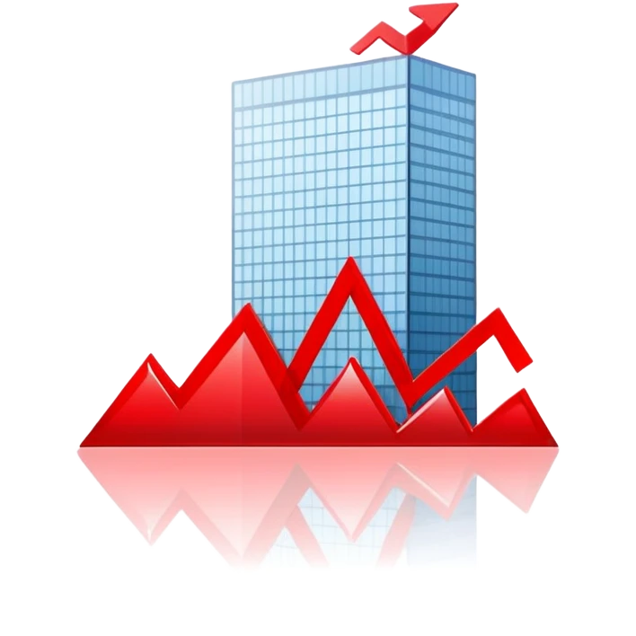 chart with downward trend, with a building behind it emoji