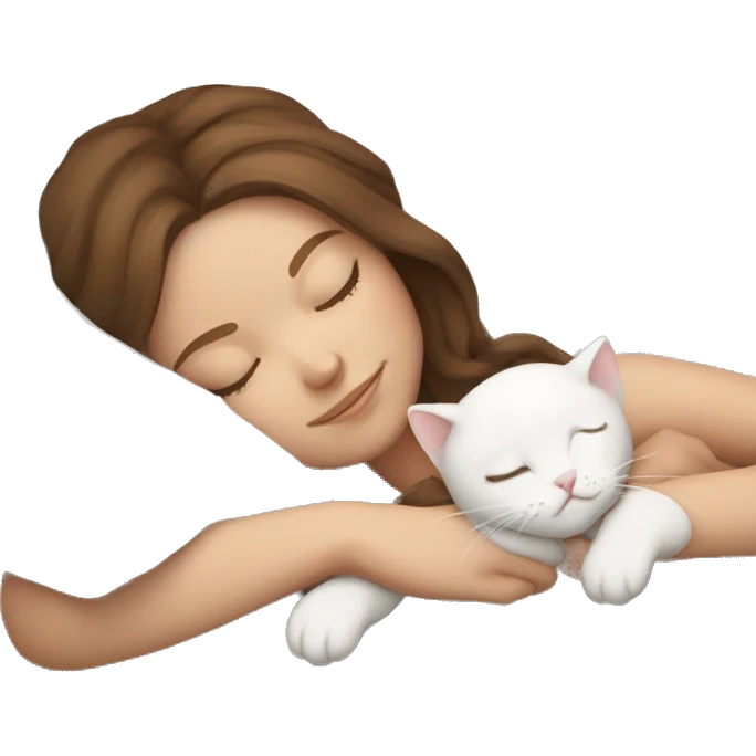 White girl brown hair sleeping with white kitty emoji