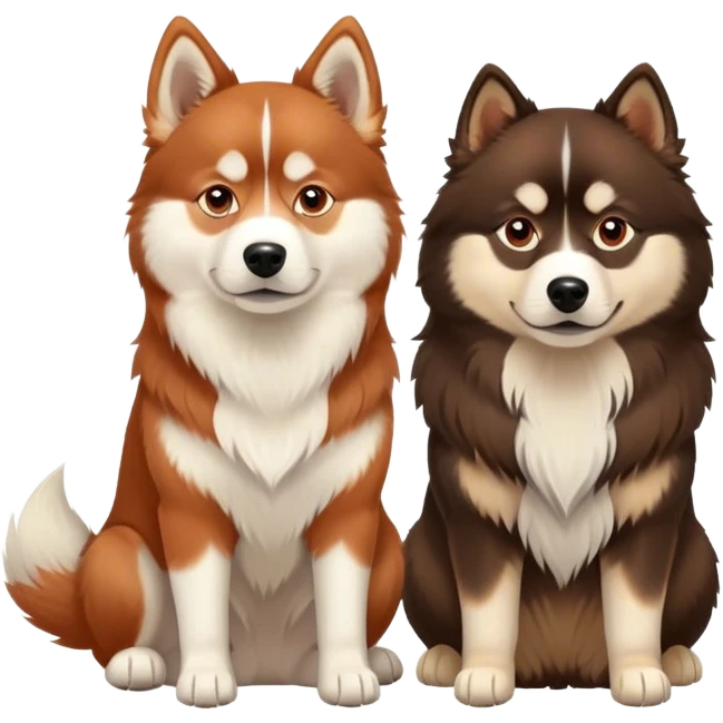 two dogs sitting side by side: a red siberian husky and a finnish lapphund emoji